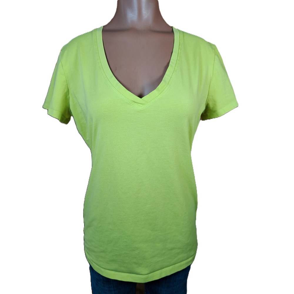 Banana Republic Womens Lime Green V-Neck Short Sleeve Shirt Size M Cotton Blend